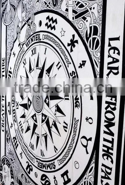 Indian Tapestry Cotton Bedding Bedsheet Cycle Of Ages Zodiac Print Wall Hanging Tapestries Throw Mandala Print photo-4