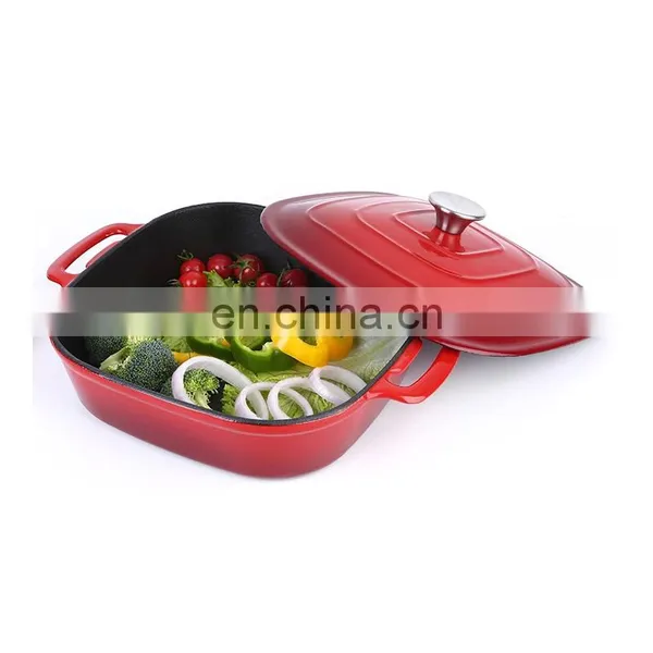 5 QT Square Cast Iron Non Stick Enamel Stew Pot photo-4