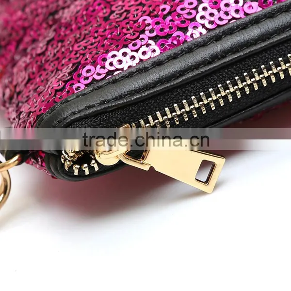 High Quality Glitter Cosmetic Bag, OEM Glitter Faux Leather Cosmetic Pouch,ladies Glitter Clutch Bag,ladies Leather Vanity Bag photo-5