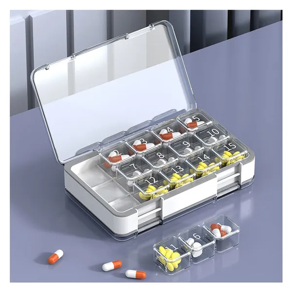Large Capacity Portable Travel Pill Box Double Sided Separate Containers for Vitamins & Medicine Plastic Daily Pill Case