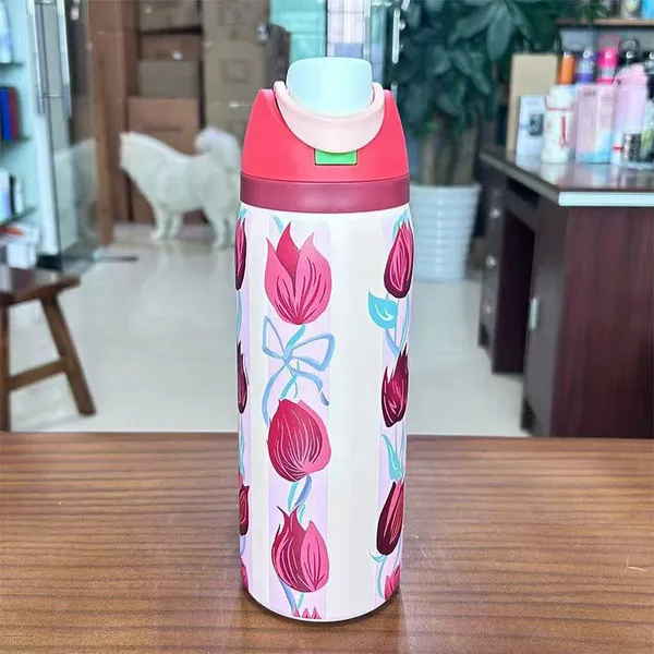 304 Stainless Steel Water Cup Owala Same Insulated Cup Portable Bounce Cup Portable Double Drink Cup Straw Cup photo-3