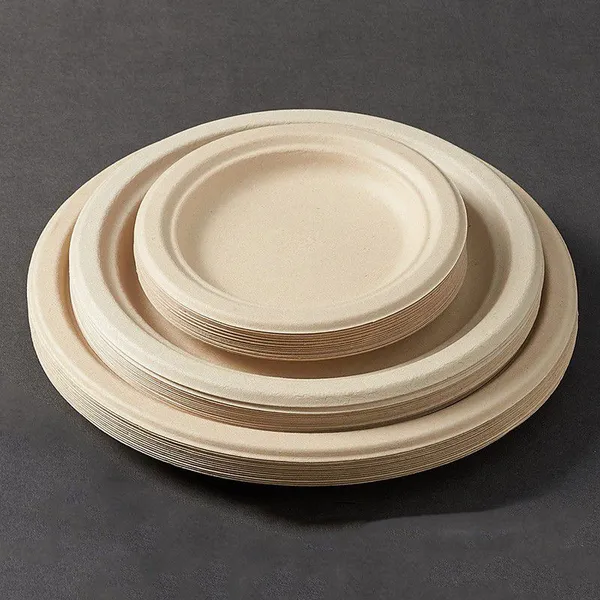 6-12 Inch Bagasse Pulp Molded Round Plate, Disposable Compostable Tableware, Waterproof, Oil-Proof, Microwave Safe, Freezer Safe photo-2