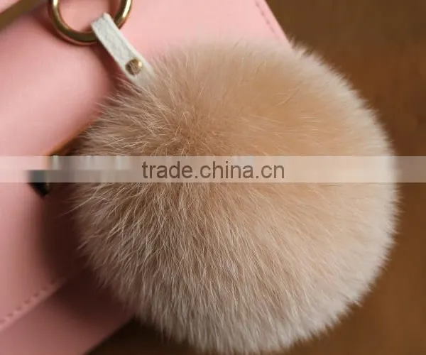 High Grade Personalized Real Racoon Fox Fur Pom Pom Metal Keychains photo-2