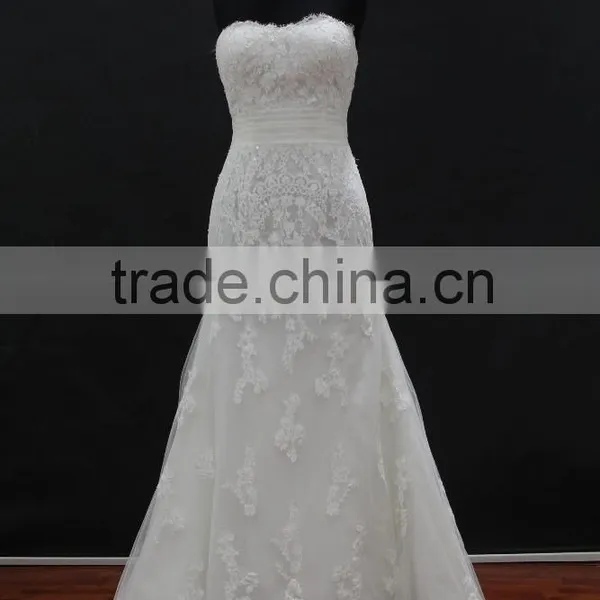 Real Factory Sample! Organza Drapping Belt Popular French Lace Applique Wedding Dress