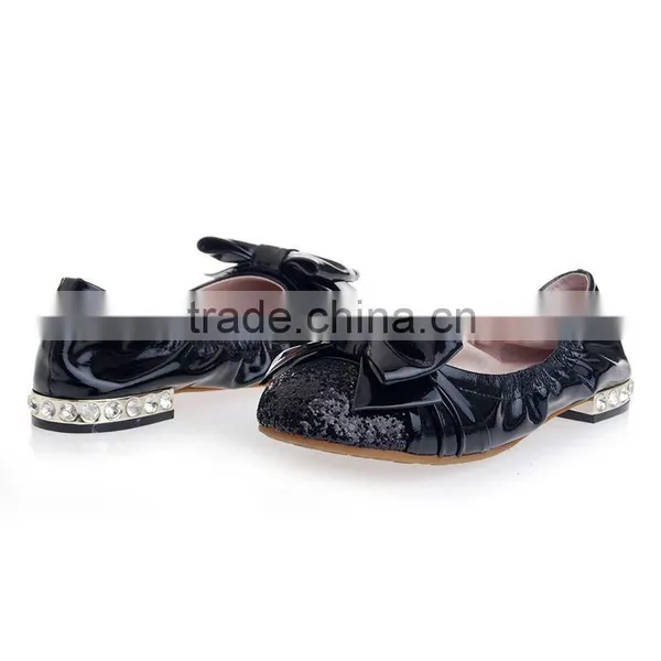 Patent With Glitter Flat Women Shoes Factory Price Wholesales photo-3