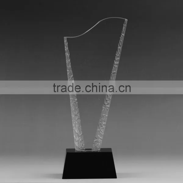 Oem Logo Design Size Optical Glass TV Show Competetion Award With Yellow Base K9 Engraving Crystal Plaque Trophy photo-2