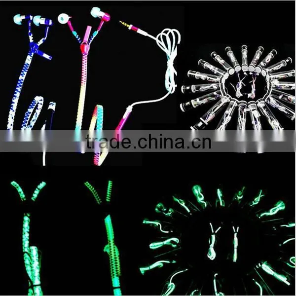 Metal Mic Lover Couple Luminous Mobile Earphone Headset Zipper In Ear 3.5mm