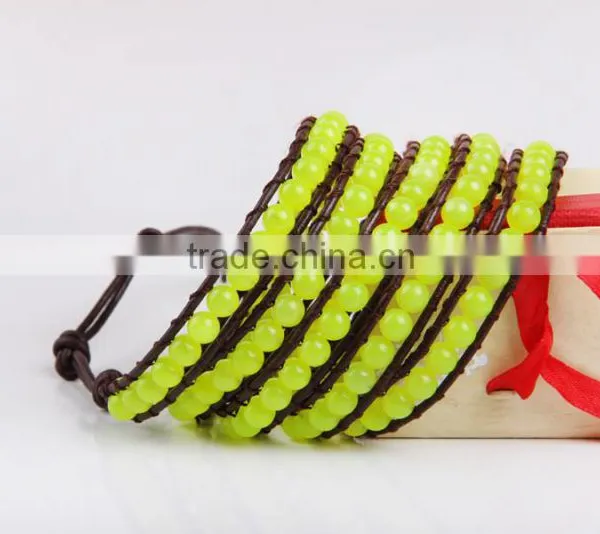 Newest Design Fashion Yellow Beads Charm Bracelet Women Jewelry 5 Coil Winding Leather Bracelet Bangles Jewelry Wholesale photo-3
