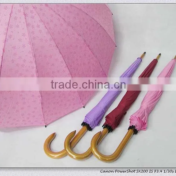 23"*16k Manual Open Wooden Staight Umbrella photo-5
