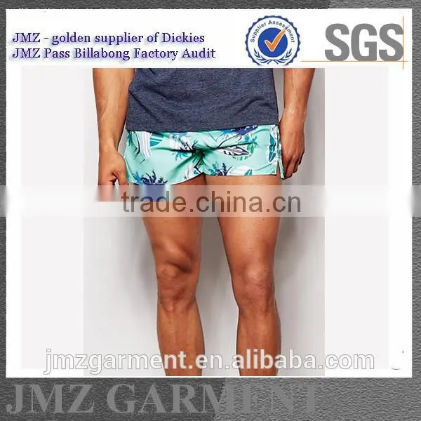 JMZ Wholesale OEM Swim Pants for Men Polyester Swimwear Creat Your Own Blue Palm Tree Design New 2015 Low Moq photo-5