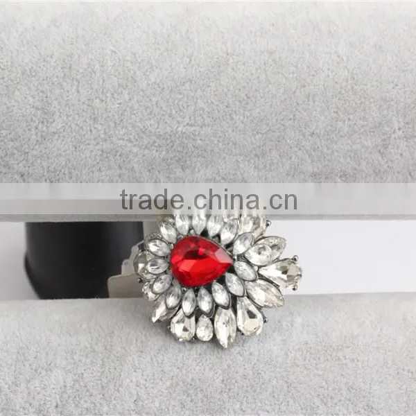 Hot Selling Cheap Custom Rhodium Crystal Ring Wholesale, Red Diamond Rings for Women