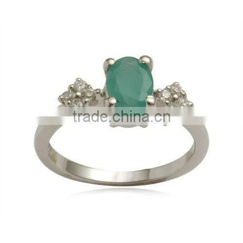 Silver Wedding Ring Set, Emerald Ring