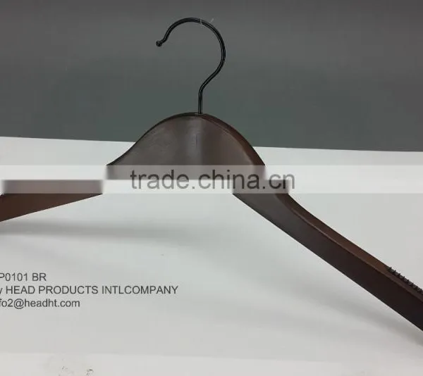 The HEAD Deep Color Curved Wooden Hanger Large Size High Quality Top Hanger for Wholesale photo-2