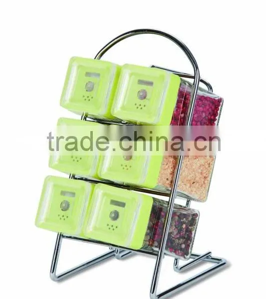 SINOGLASS 6 Pcs Square Shape Jars Spice Rack Set With Plastic Lid