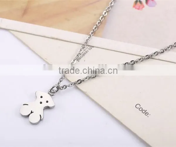 New Modern Model Half Wax Rope Half Silver Chain Long Necklace With Bear Pendant photo-5