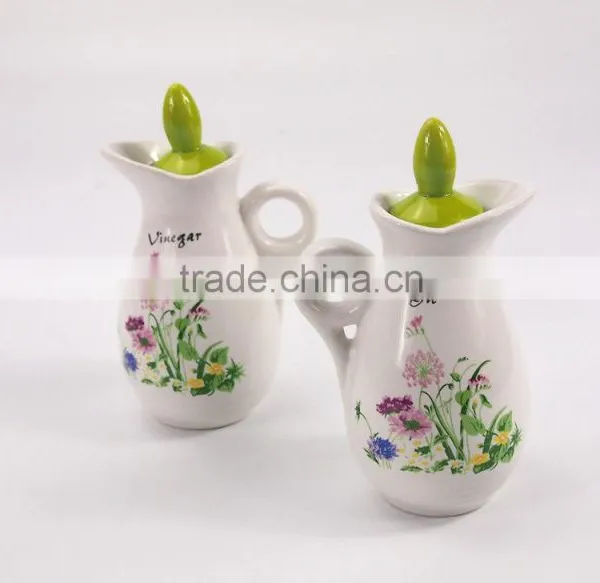 Set Of 2 Kitchen Flower Ceramic Vinegar Oil Pot Jar Container photo-3