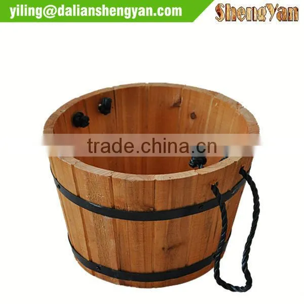 Round Wooden Planter/Wood Barrel Planter photo-2