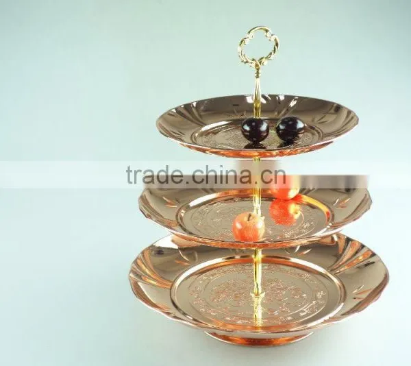 Stainless Steel Three Layer Metal Fruits Plate Flower Decoration and Clourful photo-6