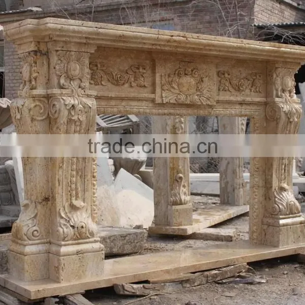 Luxury Home Decoration Marble Stone Carved Gold Fireplace Mantel photo-3