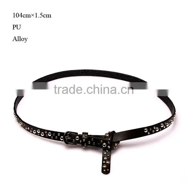 Wholesale Rivet Decorated Sex Women Lady Thin PU Waist Belt photo-3