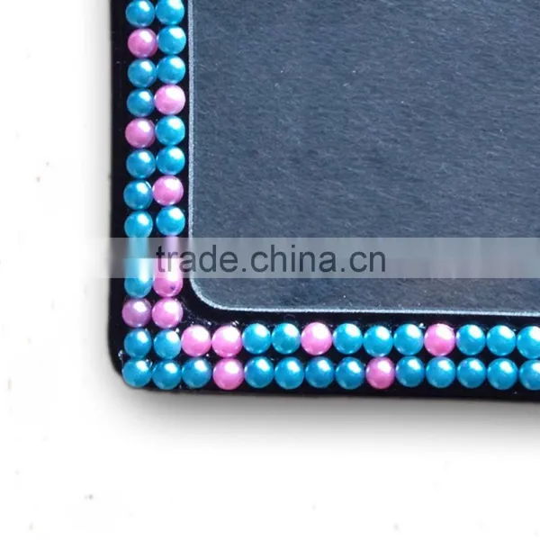 Pink/Blue Pearl Style ID Holder, High Quality Promotion Gift PU Leather Badge Holder With Crystal Gem Decoration photo-4