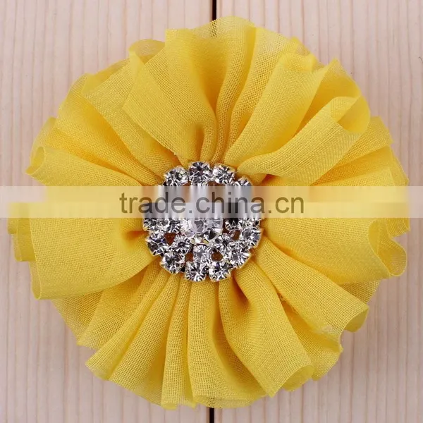 Fabric Chiffon Flower Clip With Rhinestone Center for Kids Hair Accessories photo-5