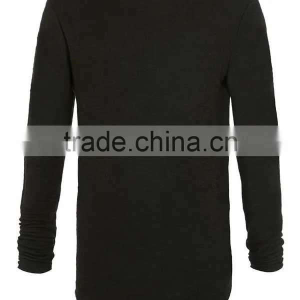 Comfortable Wearing Longline Autumn Bottom t Shirt Custom Plain Black Long Sleeves Oversized t Shirt for Man photo-5