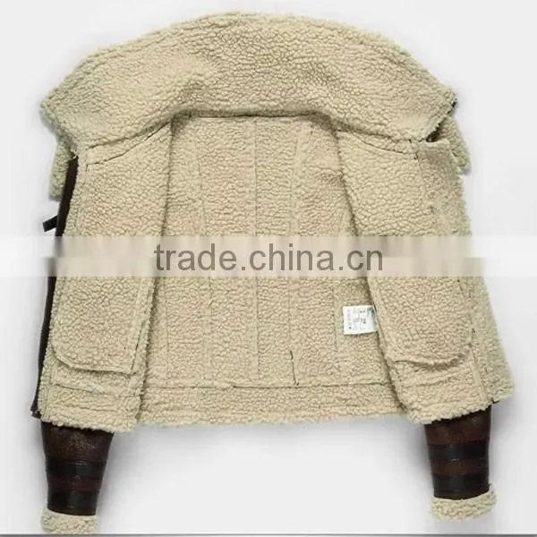 2014 Brown Lamb Wool Shearling Women Leather Jacket With Fur Collar photo-3