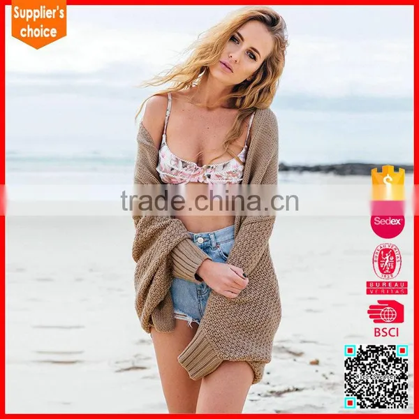 New Design Long Batwing Sleeves Shawl Neck Knit Women Cardigan photo-2