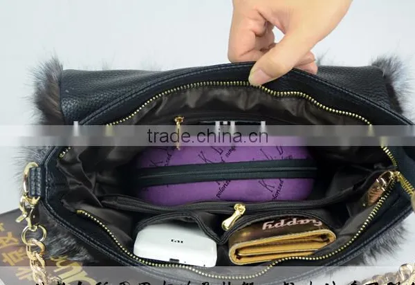 Fox Fur Dual-use Bags Handbags Fashion With Leather Trim photo-5