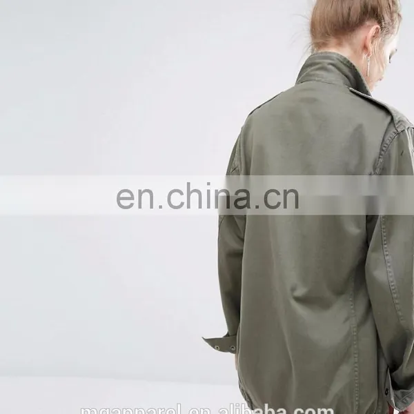 New Fashion Woven Cotton Fabric Army Jacket Women Military Jacket Wholesale photo-3