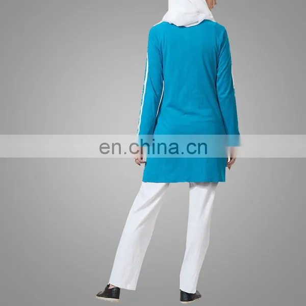 Beautiful Girls Contrast Trim Sportwear Tops Fashion Blue Ladies Tunics photo-3