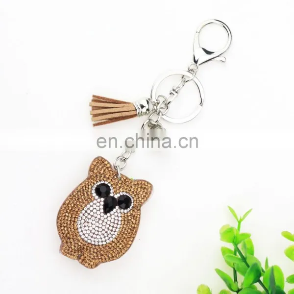 Rhinestone Owl Tassel Leather Keychain photo-5