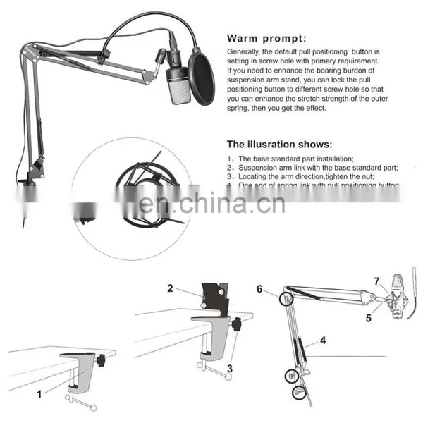 Professional Microphone Stand, Flodable Mic Stand Mic Arm Suspension Boom Scissor Arm Stand for Radio Broadcasting Studio photo-5