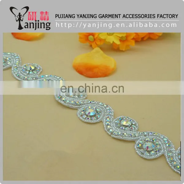 Professional Factory White Beaded Lace Trim Rhinestone Lace Trim For Wedding Bridal Belt Dress photo-2