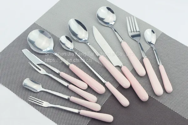 Ceramic Handle Stainless Steel Cake, Knife, Fork and Spoon Tableware Set photo-3