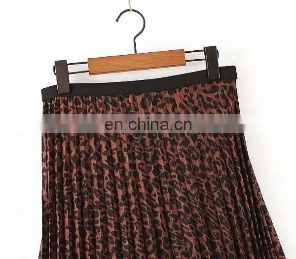 Long Elastane Waist Cheap Leopard Printing Pleats Plus Size Skirts for Fat Women photo-2