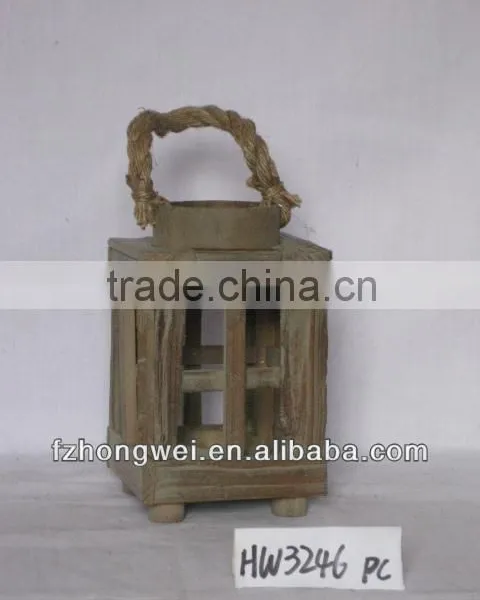 Hongwei Handmade Antique&Rustic Wooden Lantern/Candle Lantern/Candle Holder With Hemp Rope Handle for Home&Garden Decor,Durable photo-3
