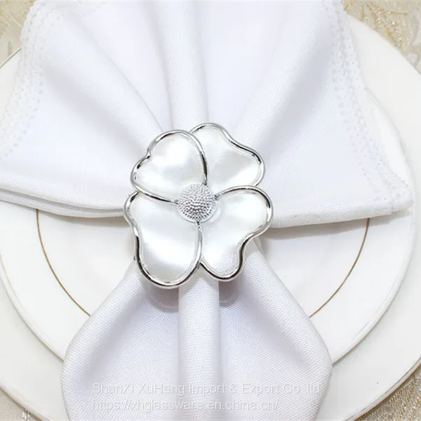 Bulk Wholesale Design Plastic Silver Gold White Flower Napkin Rings for Wedding Table photo-4