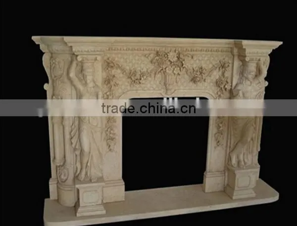 Hot Indoor Natural Polished Beige Marble Fireplace photo-5