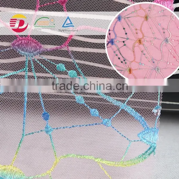 Wholesale Embroidery Print Pink Bead Lace Fabric photo-2