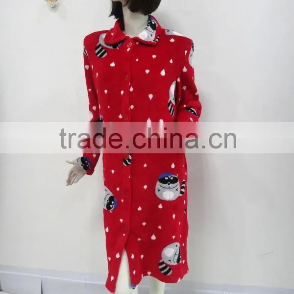 Classic Red Lovely Cartoon Lapel Nightgown Women photo-3