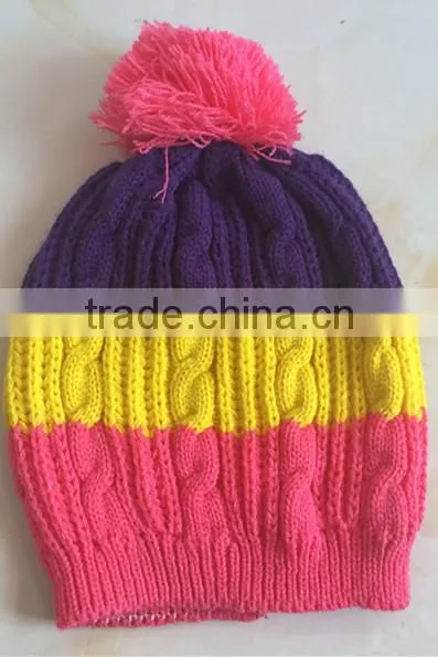 Pom Pom Chromatic Stripe Plain Baby Knitted Cap