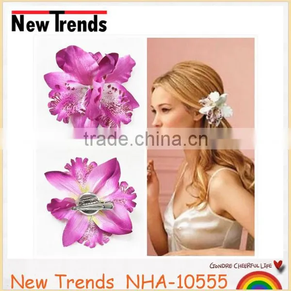 Beautiful Orchid Polyester Flowers Hair Clip Multicolor