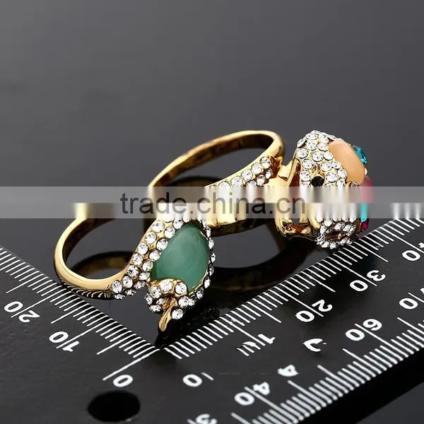 2016 Alloy Gemstone Gold Snake Double Ring photo-4