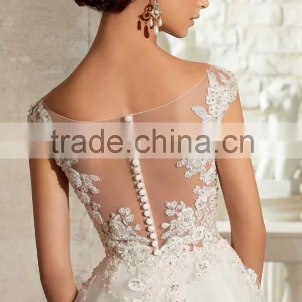2016 White Elegant Crochet Sleeveless Lace Wedding Dress for Bridal photo-2