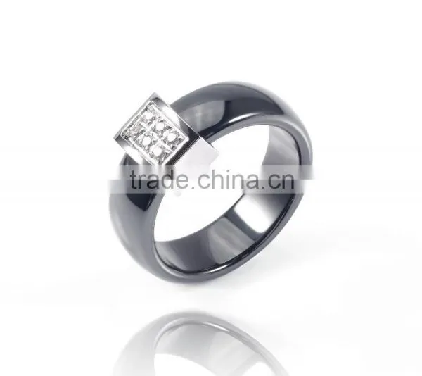 Wholesale Stainless Steel Micro-setting cz Diamond Black Color Women and Men's Ceramic Ring Jewelry photo-2