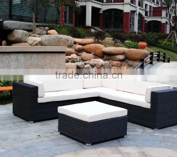 4 Pieces Outdoor Furniture Complete Patio Wicker Rattan Garden Corner Sofa Couch Set, Full, Black