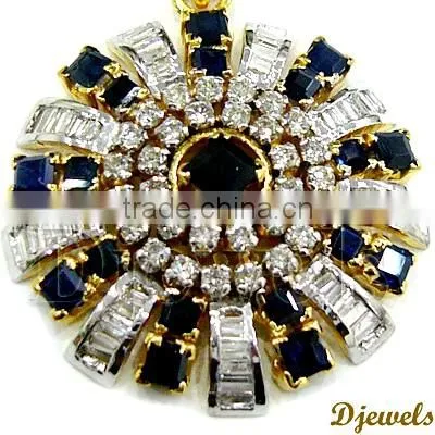 Blue Sapphire & Diamond Pendant, Gold Pendant, Pendant Jewelry photo-2