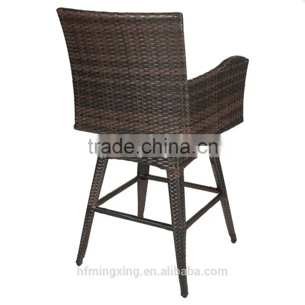 Outdoor Patio Furniture All-Weather Brown Wicker Swivel Bar Stool With Cushion photo-2